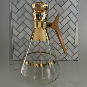 Vintage 1960s MCM 22k Gold Plated Glass Coffee Carafe With Lid